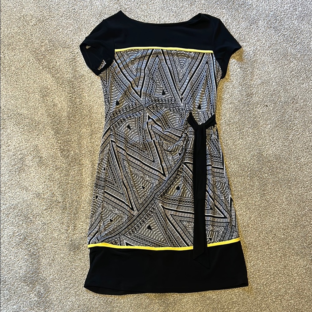 Black and Yellow Geometric Women's Midi Dress